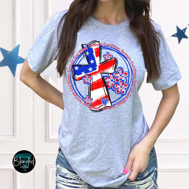 God Bless America Cross DTF Transfer