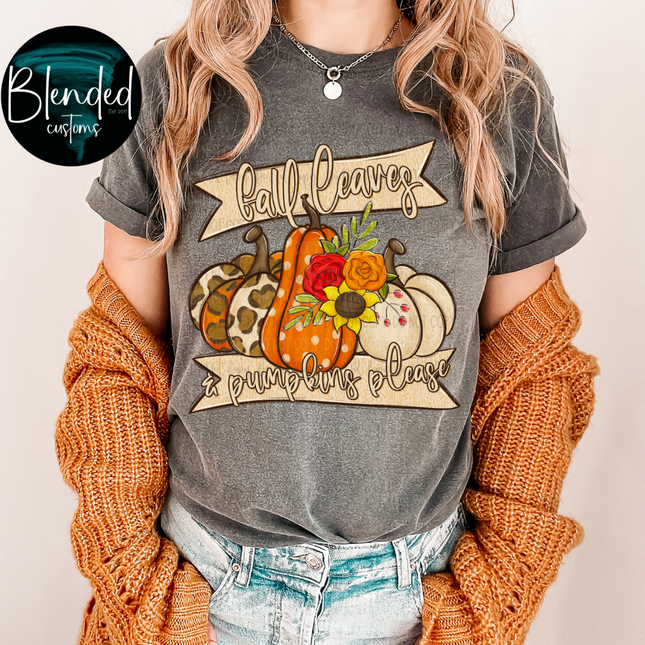 Fall Leaves and Pumpkins Please DTF Transfer