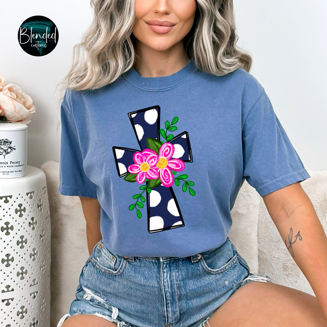 Navy and Pink Cross DTF Transfer
