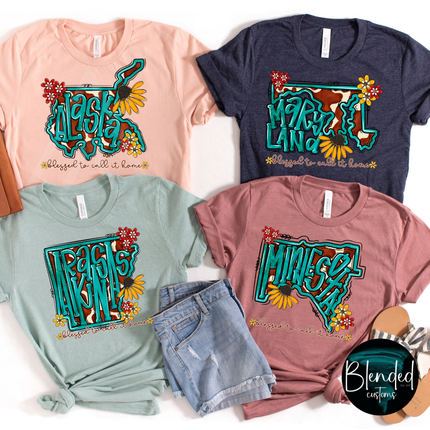 Turquoise and Sunflower States DTF Transfer