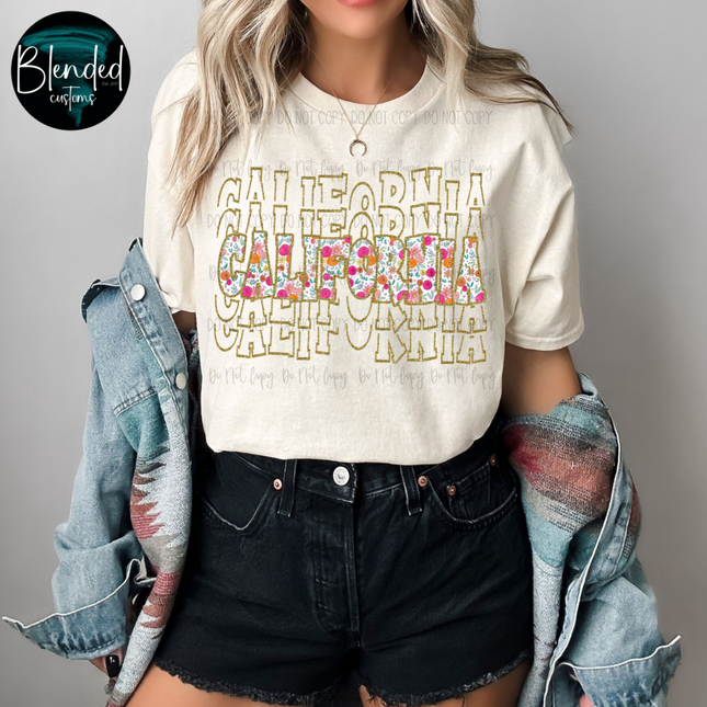 Stacked Gold Floral State DTF Transfer