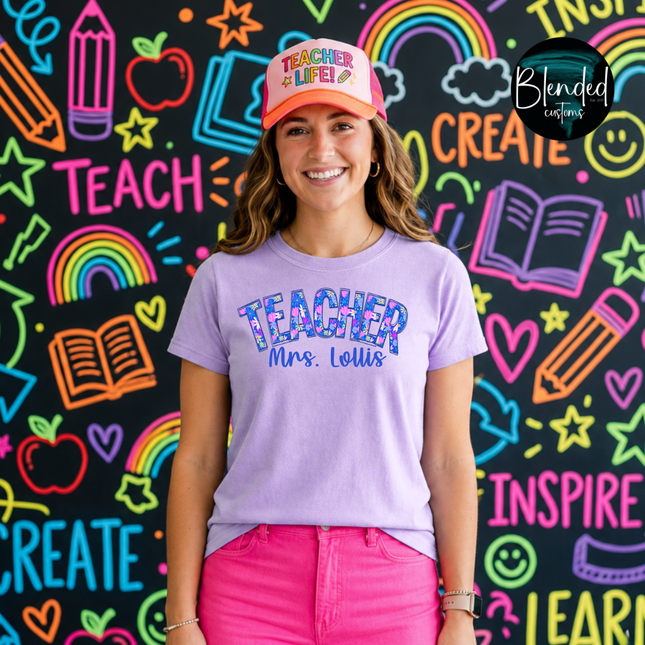 Purple Daisy Custom Teacher Name DTF Transfer