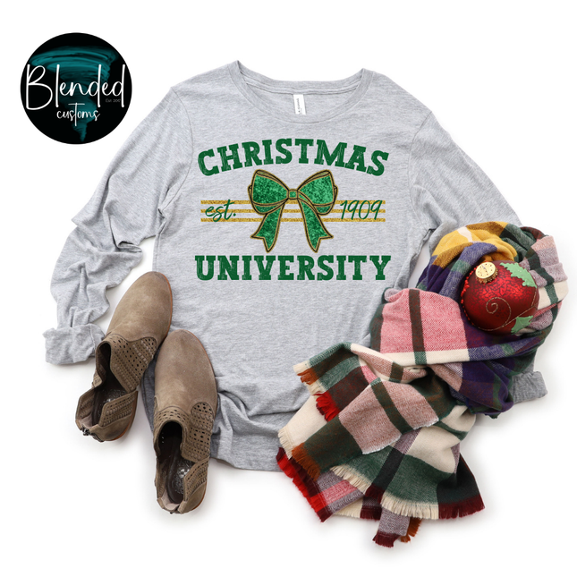 Glitter Bow Christmas University DTF Transfer