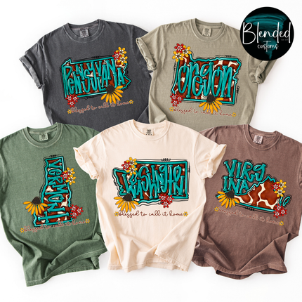 Turquoise and Sunflower States DTF Transfer