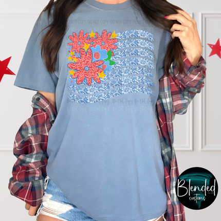 Lace Print Floral Flag DTF Transfer