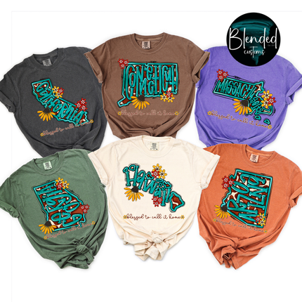Turquoise and Sunflower States DTF Transfer