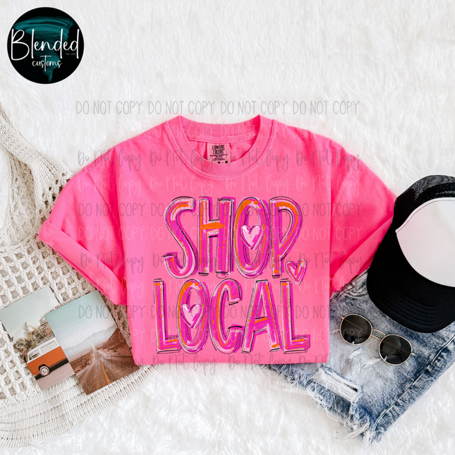 Pink Hearts Shop Local DTF Transfer