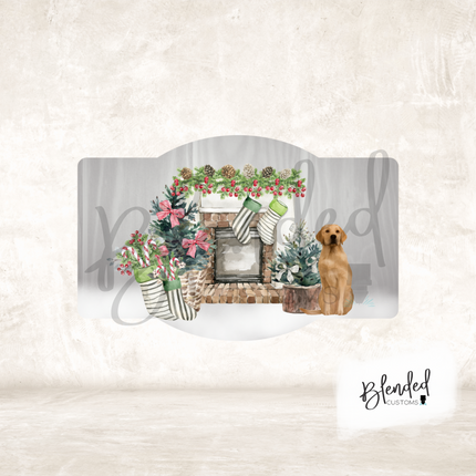 Fireplace with Golden Retriever Zip Code Ornament PNG Download